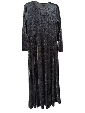 Go Couture Crushed Velvet Maxi Dress Medium Storybook Silver Gray Made USA #N19